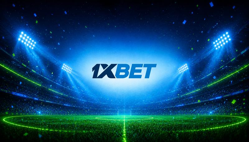 Estadio de fútbol iluminado con la marca 1xBet, ambiente de apuestas deportivas y casino