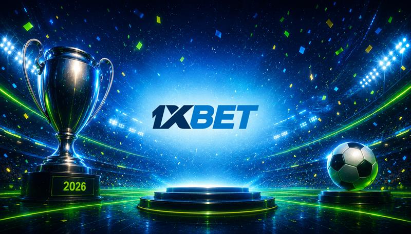 Trofeo y ficha de casino representando el bono de bienvenida de 1xBet